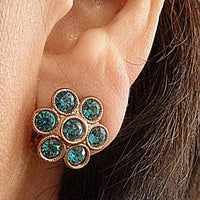 Rebeka Clip Earrings. Rose Gold Clip On Earrings. Flower Clipon Earrings. Small Earrings. Non Pierced Earrings. Bride Turquoise Earrings
