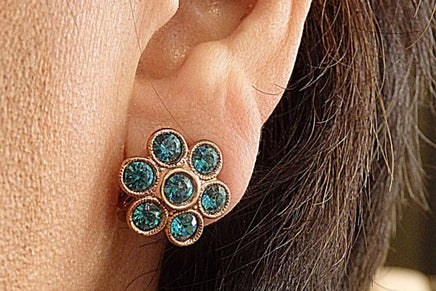 Rebeka Clip Earrings. Rose Gold Clip On Earrings. Flower Clipon Earrings. Small Earrings. Non Pierced Earrings. Bride Turquoise Earrings