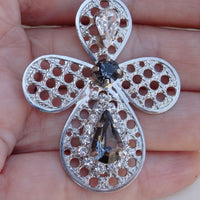 Rebeka Cross Necklace. Silver Cross Pendant. Cross Jewelry. Silver Rounded Cross Necklace. Flower Statement Necklace & Rebeka Necklace
