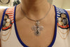 Rebeka Cross Necklace. Silver Cross Pendant. Cross Jewelry. Silver Rounded Cross Necklace. Flower Statement Necklace & Rebeka Necklace