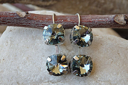 Rebeka Drop Earrings. Smokey Gray Crystal Earrings. Grey Stone Rhinestone Earrings. Cocktail Jewelry. Estate Jewelry For Women. Gift Idea