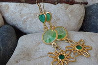 Rebeka Green Earrings. Gold Long Chandelier Earrings