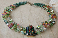 Rebeka Green Necklace. Enamel Flower One Of A Kind Necklace. Cocktail Jewelry . Emerald Crystals Necklace. Prom Jewelry. Special Gift