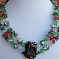 Rebeka Green Necklace. Enamel Flower One Of A Kind Necklace. Cocktail Jewelry . Emerald Crystals Necklace. Prom Jewelry. Special Gift
