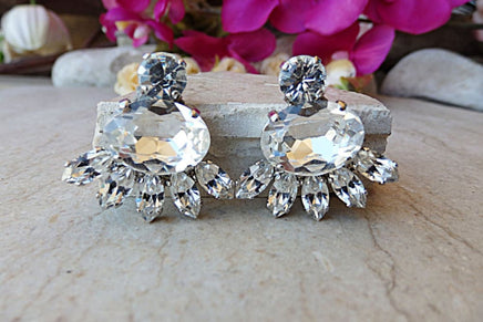 Rebeka Rhinestone Earrings. Silver Crystal Earrings. Cluster Earring. Wedding Party Gift. Diamond Like. Bridesmaid Jewelry. Prom Earrings