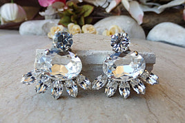 Rebeka Rhinestone Earrings. Silver Crystal Earrings. Cluster Earring. Wedding Party Gift. Diamond Like. Bridesmaid Jewelry. Prom Earrings