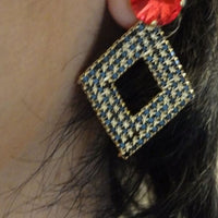 Rebeka Rhombus Post Earrings. Red Gemstone Earrings. Gold And Black Earrings. Geometric Earrings. Black Red Rebeka Rhombus Earrings