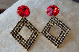 Rebeka Rhombus Post Earrings. Red Gemstone Earrings. Gold And Black Earrings. Geometric Earrings. Black Red Rebeka Rhombus Earrings