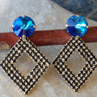 Rebeka Rhombus Stud Earrings. Blue Gemstone Earrings. Gold And Black Earrings. Geometric Earrings. Black Blue Rebeka Rhombus Earrings