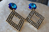 Rebeka Rhombus Stud Earrings. Blue Gemstone Earrings. Gold And Black Earrings. Geometric Earrings. Black Blue Rebeka Rhombus Earrings