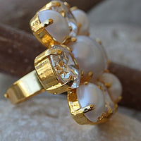 Rebeka Stacking Rings. Adjustable Crystal Ring .clear And Pearl Rebeka Gold Ring. Big Flower Ring .multistone Ring. Bride Ring.
