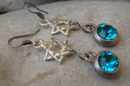 Rebeka Star Of David Earrings. Star Of David Turquoise Earrings. Jewish Jewelry. Jewish Gift. Silver Dangle Earrings. Blue Magen David