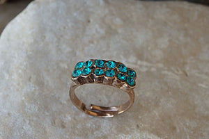 Teal Rebeka Ring. Adjustable Rectangle Ring. Rebeka Crystal Ring. Blue Rhinestone Ring. Rebeka Gemstone Gold Ring. Rose Gold Ring