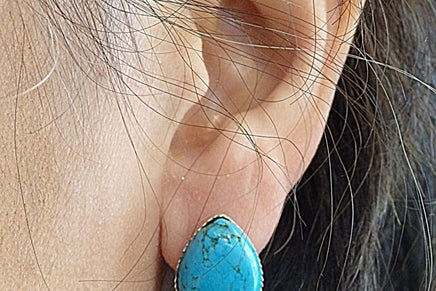 Teardrop Turquoise Stud Earrings. Natural Turquoise Jewelry. Peirced Stud Or Clip On . December Birthstone Jewelry. Post Turquoise Earrings