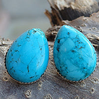 Teardrop Turquoise Stud Earrings. Natural Turquoise Jewelry. Peirced Stud Or Clip On . December Birthstone Jewelry. Post Turquoise Earrings