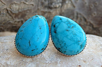 Teardrop Turquoise Stud Earrings. Natural Turquoise Jewelry. Peirced Stud Or Clip On . December Birthstone Jewelry. Post Turquoise Earrings