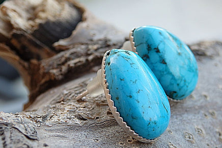 Teardrop Turquoise Stud Earrings. Natural Turquoise Jewelry. Peirced Stud Or Clip On . December Birthstone Jewelry. Post Turquoise Earrings