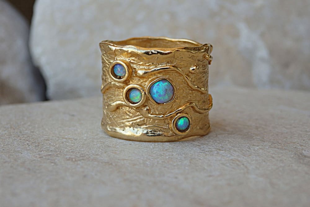 Texture Large Rings. Opal 4 Birthstone Ring