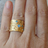 Texture Large Rings. Opal 4 Birthstone Ring
