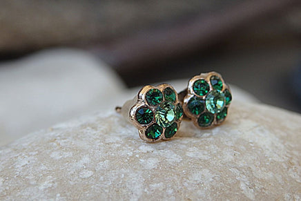 Tiny Green Stud Earrings. Emerald Rebeka Crystal Stud Earrings. Small Green Post Earrings. Emerald Post Earrings. Rose Gold Flower Posts