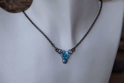 Tiny Turquoise Pendant. Vintage Style Jewelry. Small Rebeka Crystal Necklace. Brass Necklace. Minimalist Necklace. Ladies Jewelry Gift.