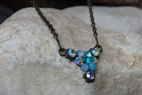 Tiny Turquoise Pendant. Vintage Style Jewelry. Small Rebeka Crystal Necklace. Brass Necklace. Minimalist Necklace. Ladies Jewelry Gift.