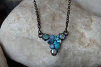 Tiny Turquoise Pendant. Vintage Style Jewelry. Small Rebeka Crystal Necklace. Brass Necklace. Minimalist Necklace. Ladies Jewelry Gift.