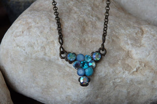 Tiny Turquoise Pendant. Vintage Style Jewelry. Small Rebeka Crystal Necklace. Brass Necklace. Minimalist Necklace. Ladies Jewelry Gift.