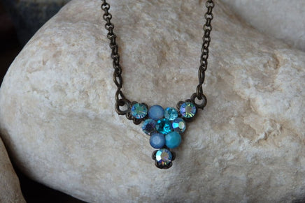 Tiny Turquoise Pendant. Vintage Style Jewelry. Small Rebeka Crystal Necklace. Brass Necklace. Minimalist Necklace. Ladies Jewelry Gift.