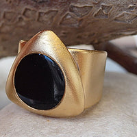 Triangular Gold Ring. Black Enamel Geometric Signet Ring. Enamel Jewelry. Womens Triangular Ring. Gold Plated Enamel Ring. Geometric Ring
