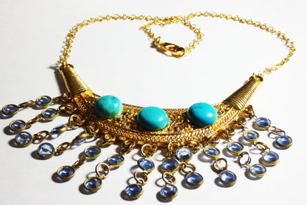 Tribal Turquoise Necklace. Bib Statement Necklace. Gold Turquoise Jewelry. Rebeka & Turquoise Necklace. Boho Turquoise And Gold Necklace