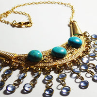 Tribal Turquoise Necklace. Bib Statement Necklace. Gold Turquoise Jewelry. Rebeka & Turquoise Necklace. Boho Turquoise And Gold Necklace