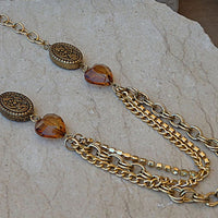 Triple Strand Necklace. 3 Layer Necklace. Multi Strand Necklace. Heart Metal Necklace