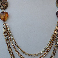 Triple Strand Necklace. 3 Layer Necklace. Multi Strand Necklace. Heart Metal Necklace