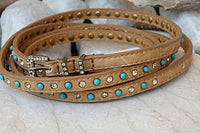 Triple Strap Belt. Brown Leather Belt. Buckle Belt For Women. Skinny Layered Belt. Turquoise Crystal Studded Belt. Wrapped Leather Belt