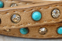 Triple Strap Belt. Brown Leather Belt. Buckle Belt For Women. Skinny Layered Belt. Turquoise Crystal Studded Belt. Wrapped Leather Belt