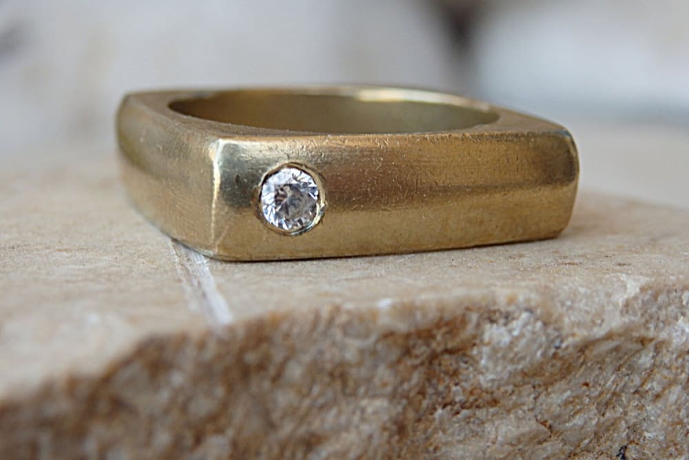 Tungsten Ring. Square Gold Ring. Wedding Band. Gold Ring.geometric Ring. Cubic Zirconia Ring. Brushed Ring. Ring For Him Her. Men Band Ring