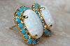 Turquoise And Opal Gold Earrings
