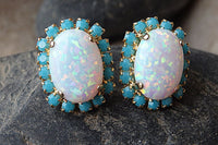 Turquoise And Opal Gold Earrings