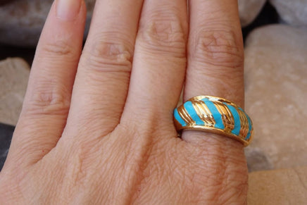 Turquoise Band Ring. 14K Gold Filled Band Ring. Turquoise Enamel Ring. Enamel Jewelry. Womens Band Ring. Turquoise And Gold Wide Band Ring