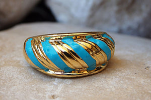 Turquoise Band Ring. 14K Gold Filled Band Ring. Turquoise Enamel Ring. Enamel Jewelry. Womens Band Ring. Turquoise And Gold Wide Band Ring