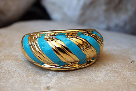 Turquoise Band Ring. 14K Gold Filled Band Ring. Turquoise Enamel Ring. Enamel Jewelry. Womens Band Ring. Turquoise And Gold Wide Band Ring