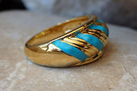 Turquoise Band Ring. 14K Gold Filled Band Ring. Turquoise Enamel Ring. Enamel Jewelry. Womens Band Ring. Turquoise And Gold Wide Band Ring