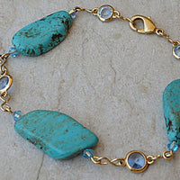 Turquoise Bracelet.turquoise And Rebeka Bracelet . December Birthstone Turquoise. Raw Gemstone Jewelry Bracelet. Bridal Gold Bracelet