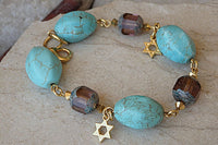 Turquoise Bracelet. December Gemstone Jewelry. Birthstone Jewelry. Beaded Bracelet. Star Of David Bracelet. Turquoise And Brown Bracelet.