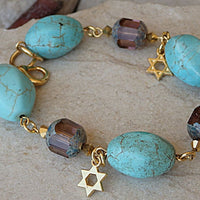 Turquoise Bracelet. December Gemstone Jewelry. Birthstone Jewelry. Beaded Bracelet. Star Of David Bracelet. Turquoise And Brown Bracelet.