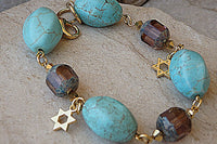 Turquoise Bracelet. December Gemstone Jewelry. Birthstone Jewelry. Beaded Bracelet. Star Of David Bracelet. Turquoise And Brown Bracelet.