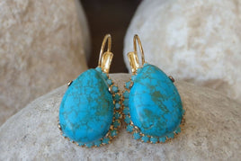 Turquoise Droplets Earrings. Birthstone December Jewelry. Turquoise Earrings Gold. Bridal Teardrop Earrings. Romantic Jewelry Gifts For Her.