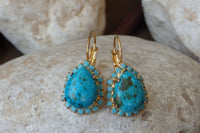 Turquoise Droplets Earrings. Birthstone December Jewelry. Turquoise Earrings Gold. Bridal Teardrop Earrings. Romantic Jewelry Gifts For Her.