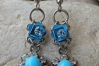 Turquoise Earrings. Crystal Earrings. Flower Drop Earrings For Woman. Silver Turquoise Earrings. Blue Flower Earrings. Turquoise Gemstone